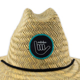 Reign + Skye "Shaka Birds" Child's Straw Hat Closeup of Crown and Badge