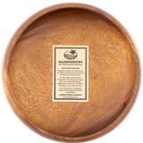 Round-Acacia-Wood-Calabash-Bowl with Informational Card in the bowl's interior