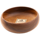 Round-Acacia-Wood-Calabash-Bowl Displaying Description Card in the interior of the bowl