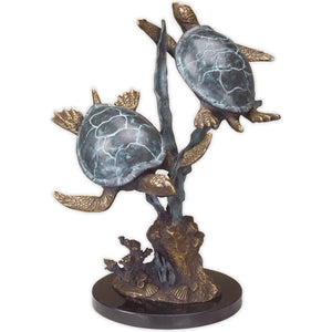 "Sea Turtle Duet with Seagrass" Brass Sculpture by San Pacific International