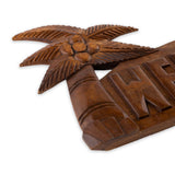 Hand Carved  Hardwood "Welcome" Coconut Palm Sign- 16'' showing detail on Palm Tree