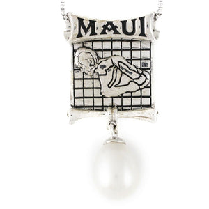 Sterling Silver White Pearl "Maui Map" Pendant with 18-Inch Chain