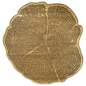 Totally Bamboo "Tree of Life" Cutting and Serving Board shaped like a tree stump with laser etched images of endangered species