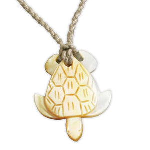 Sea Turtle Mother of Pearl Necklace with Twisted Cord