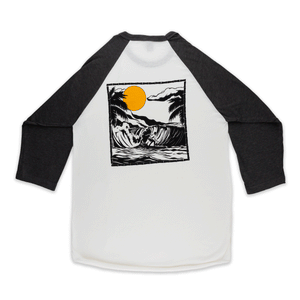 Polynesian Cultural Center "Sun Surfer" Raglan Tee Shirt- White/Heather Charcoal