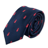 Pineapple Palaka "Pineapple Line" Slim Neck Tie- Navy Blue with Repeating Red Pineapple Pattern