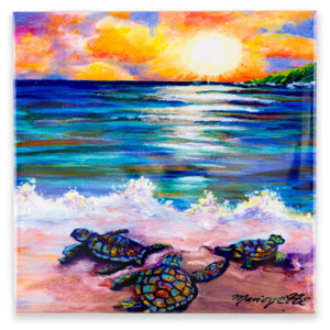 Visions of the Tropics "Baby Sea Honu" Ceramic Tile-  4.25'' Square