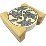 Tribal Honu Tile Coaster Set with Holder