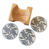 Tribal Honu Tile Coaster Set with Holder