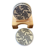 Tribal Honu Tile Coaster Set with Holder