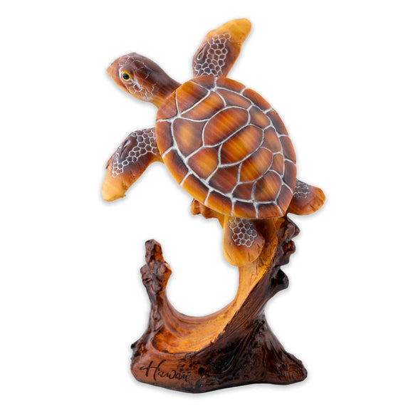 Hand-painted Wood-like Sea Turtle with Stand