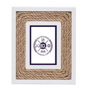 Beachcombers White with Natural Rope Picture Frame- 2.5"x3.5"