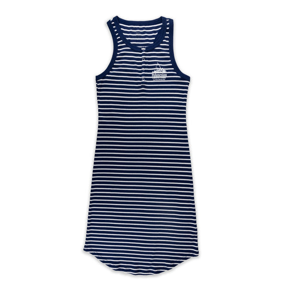 Boxercraft Women's Vivian Rib Midi Dress with PCC Logo- Navy & White Striped