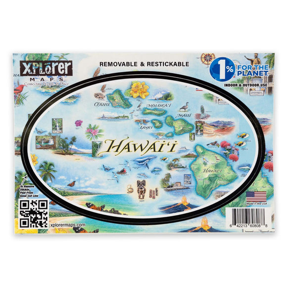 Xplorer Hawaii Map Oval Vinyl Sticker 