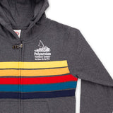 Custom Polynesian Cultural Center Logo Youth Full Zip Hoodie- Charcoal with Color Stripes