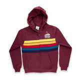 Custom Polynesian Cultural Center Logo Youth Full Zip Hoodie- Maroon with Color Stripes