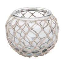 Beachcombers Glass Tea Light with Woven Rope Cover