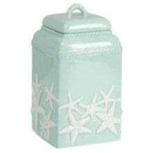 Beachcombers Coastal Life Seafoam & White Sea Star Canister