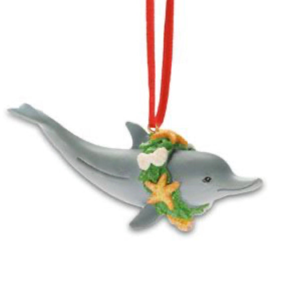 Hand-painted Dolphin with Wreath Resin Ornament