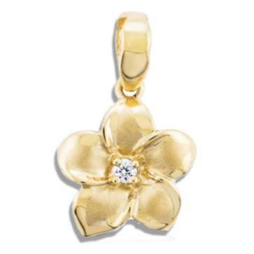 14K Gold Plumeria Pendant with Diamond or Cubic Zirconia