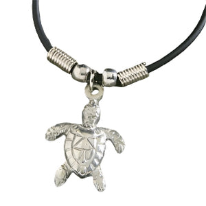 Sea Turtle Pewter & Rubber Cord Necklace