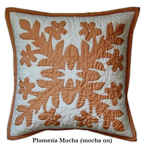 Hand-Sewn Island-Inspired Quilt Pillow Slip- Plumeria Mocha