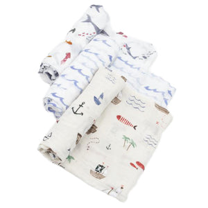 Little Unicorn Cotton Muslin Shark Swaddle Blanket, 3-Pack