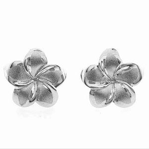 Sterling Silver Plumeria Earrings- 0.625" x 0.625" 