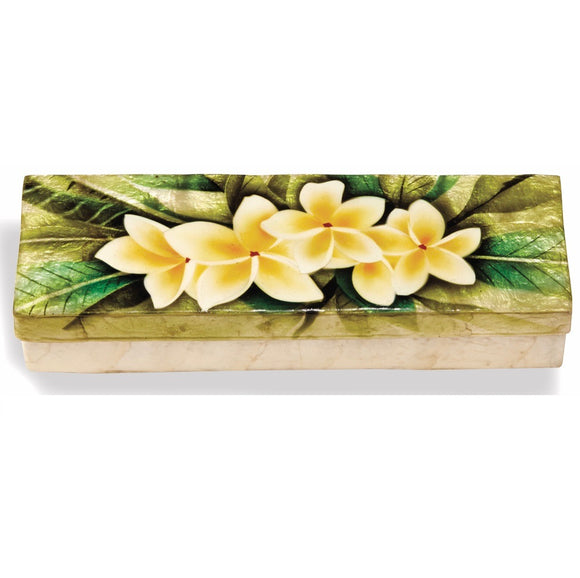 Kubla Crafts White Plumeria Capiz Shell Box  9