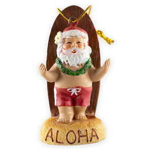 "Santa's Longboard" Hand-painted Hawaiian Christmas Ornament