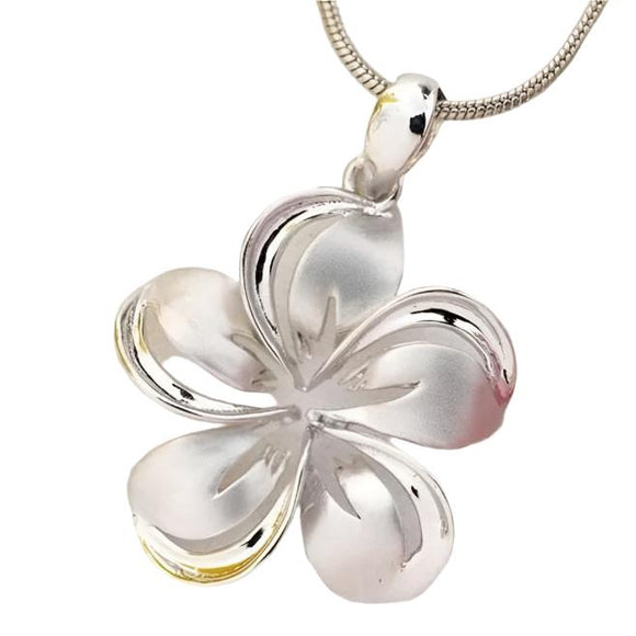 14K Gold Designer Plumeria Pendant show on a chain (not included)