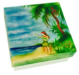 Kubla Crafts "Hula Palm" Capiz Shell Keepsake Box- 4"x4"