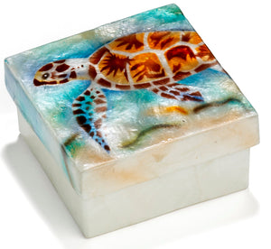 Kubla Crafts "Sea Turtle" Capiz Shell Keepsake Box