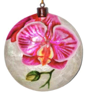 Kubla Crafts "Pink Orchid" Capiz Shell Christmas Ornament