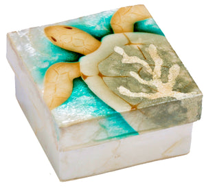 Kubla Crafts "Pastel Sea Turtle" Capiz Shell Keepsake Box