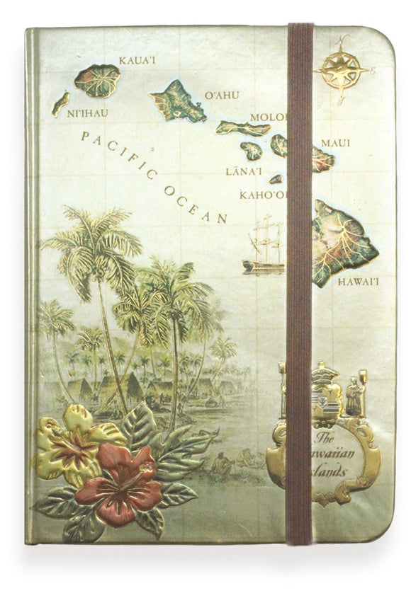 Island Map Foil Notebook with Elastic Band