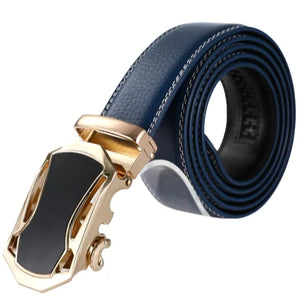 Mad Man Adjustable Vegan Leather Belt- Navy with Gold Clasp