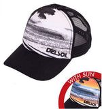 Del Sol "Ocean Surf" Color-changing Trucker Hat shown with and without sunlight