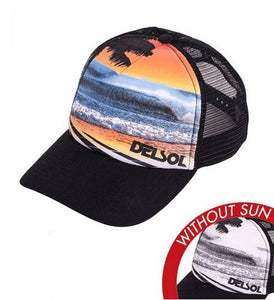 Del Sol "Ocean Surf" Color-changing Trucker Hat- Black shown with and without sunlight