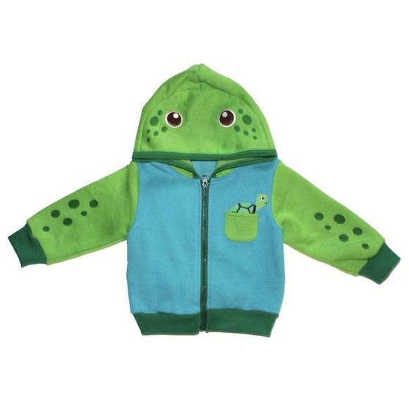 Doodle Pants Kid's Turtle Hoodie with Backpack- Green & Blue