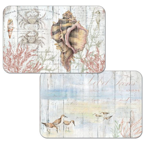 CounterArt Shoreline Shell Plastic Placemats showing both front and rear designs