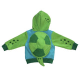 Rear view of Doodle Pants Kid's Turtle Hoodie with Backpack