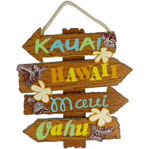 Wooden Hawaiian Islands Directions Sign