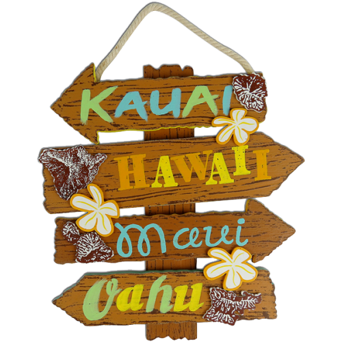 Wooden Hawaiian Islands Directions Sign