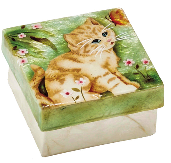 Kubla Crafts Capiz Box with  Kitten & Butterfly theme - Polynesian Cultural Center