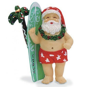 "Surfboard Santa" Hand-Painted Hawaiian Christmas Ornament 