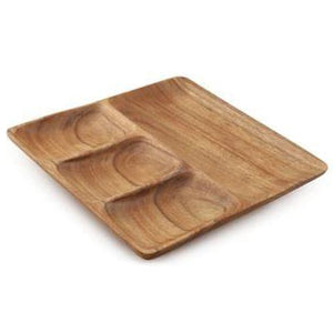 Acacia Wood 4-Compartment Square Tray, 11''x11"