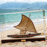 Fijian Drua Twin Hull Scale Model with Display Platform and Acrylic Case