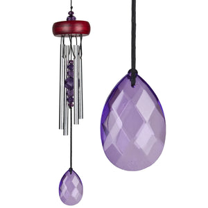 Woodstock Chimes "Violet Fairy Gem Drop" Wind Chime with close up of the violet wind catcher