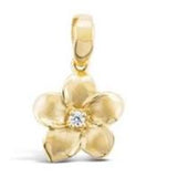 14K Gold Plumeria Pendant with Precious Stone Center